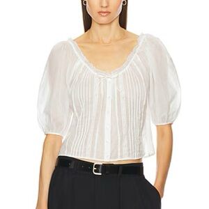 Helsa Voile Peasant Blouse in Ivory